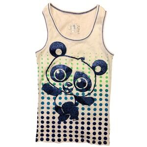 ❌❌❌SOLD❌❌❌Y2K Justice Girls Tank Top White Blue Green Panda Polka Dot Glitter